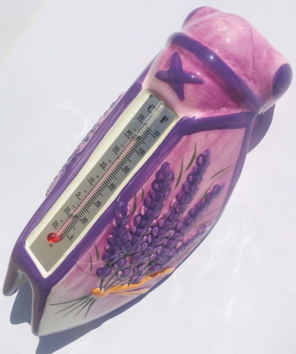 Thermomètre mural en céramique décoré de lavande violette, style provençal